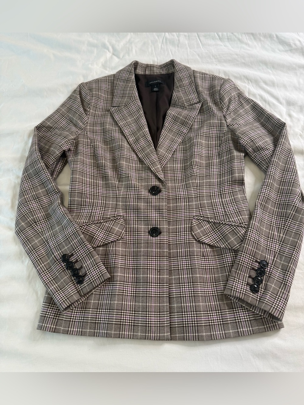 Halogen Prince of Wales Plaid Tailored Blazer Office Heritage Equestrian Size 6 - Picture 7 of 13